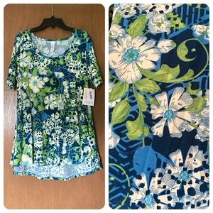 NWT LuLaRoe Perfect T cream blue and green floral